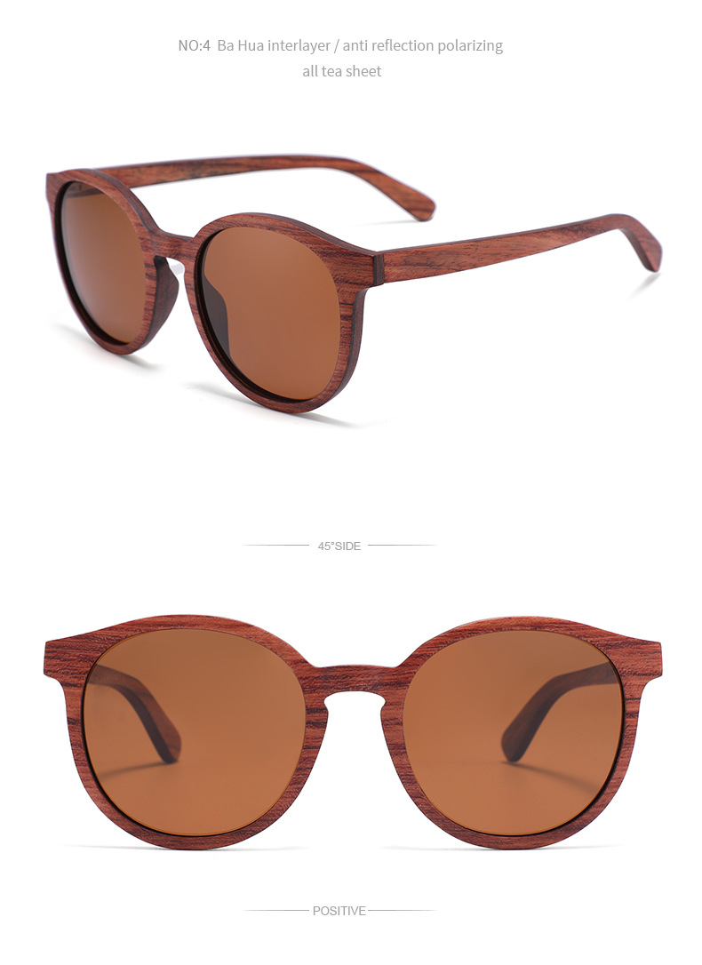 RUISEN'S Gafas de sol de madera con montura redonda retro W6066