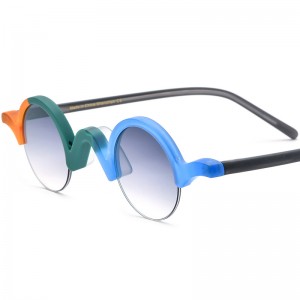 RUISEN'S Custom Colorblocked Frosted Half Rim Round Sonnenbrille 19281T