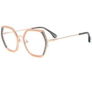 New Occidental Style Irregular Plate Metal Hybrid Optical Frame Net Red Plain Color Myopia Flat Mirror Glasses Frame QJ2078