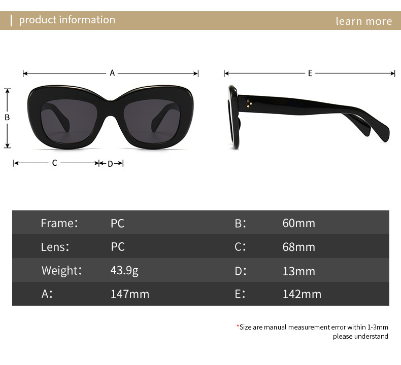 RUISEN'S Neue modische Damen-Sonnenbrille mit großem Rahmen und Reisnägeln