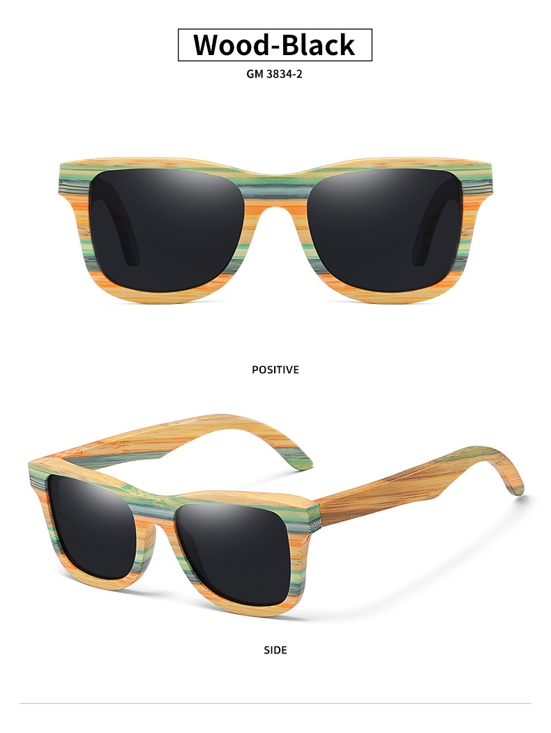 RUISENS'S modische, farbige, polarisierte Bambus-Sonnenbrille aus Holz, 3834