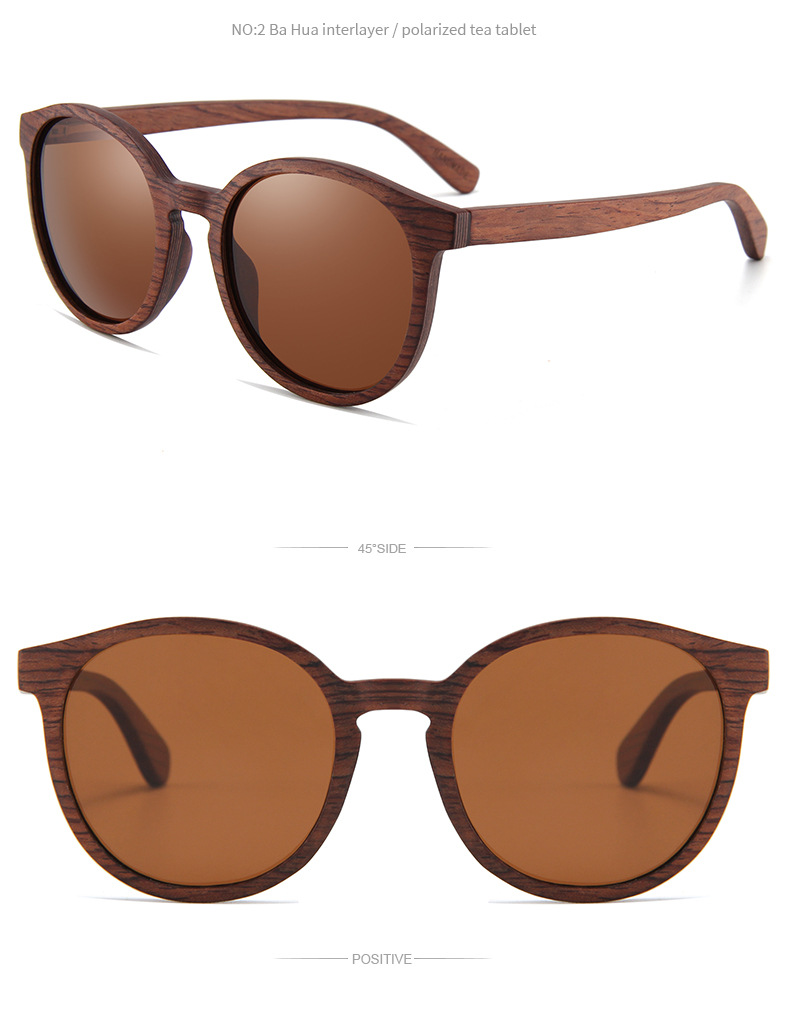 RUISEN'S Gafas de sol de madera con montura redonda retro W6066