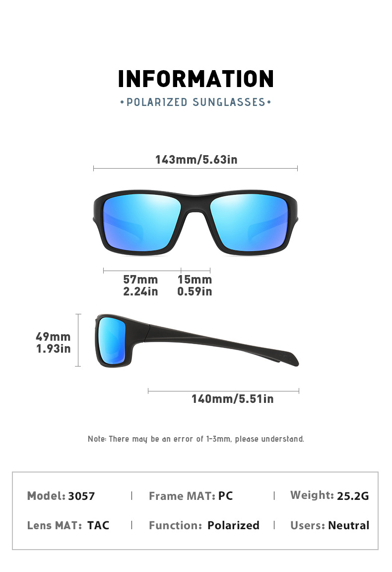 RUISEN'S Sports winddichte, polarisierte, quadratische Outdoor-Reit-Sonnenbrille 3057