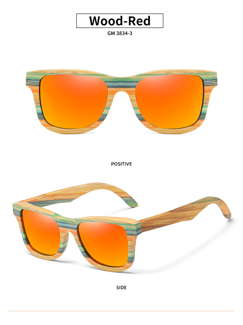 RUISENS'S modische, farbige, polarisierte Bambus-Sonnenbrille aus Holz, 3834