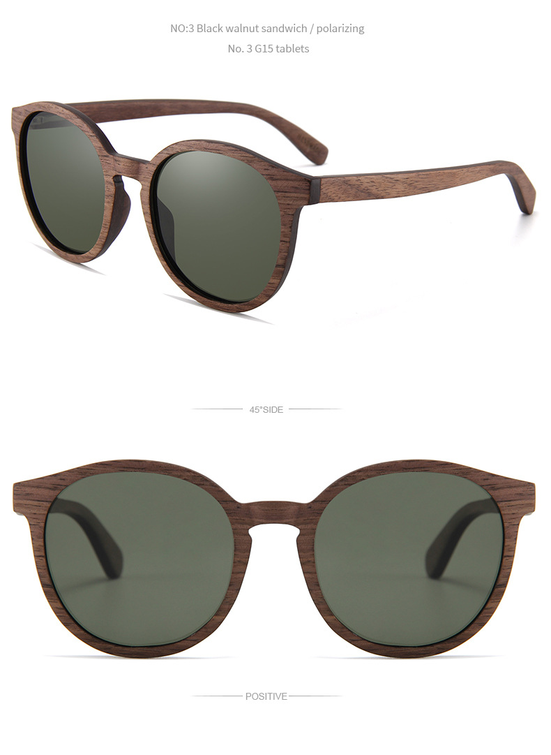 RUISEN'S Retro Round Frame Wooden Sunglasses W6066