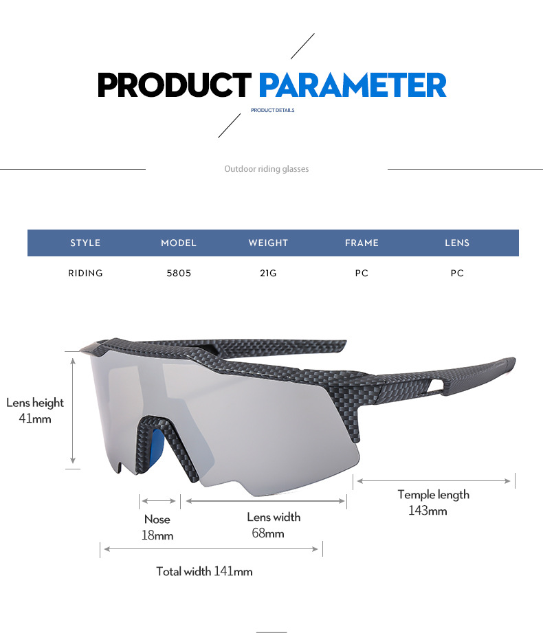 Óculos de sol esportivos RUISEN'S deslumbrantes de armação grande para ciclismo ao ar livre à prova de vento integrados BL5805