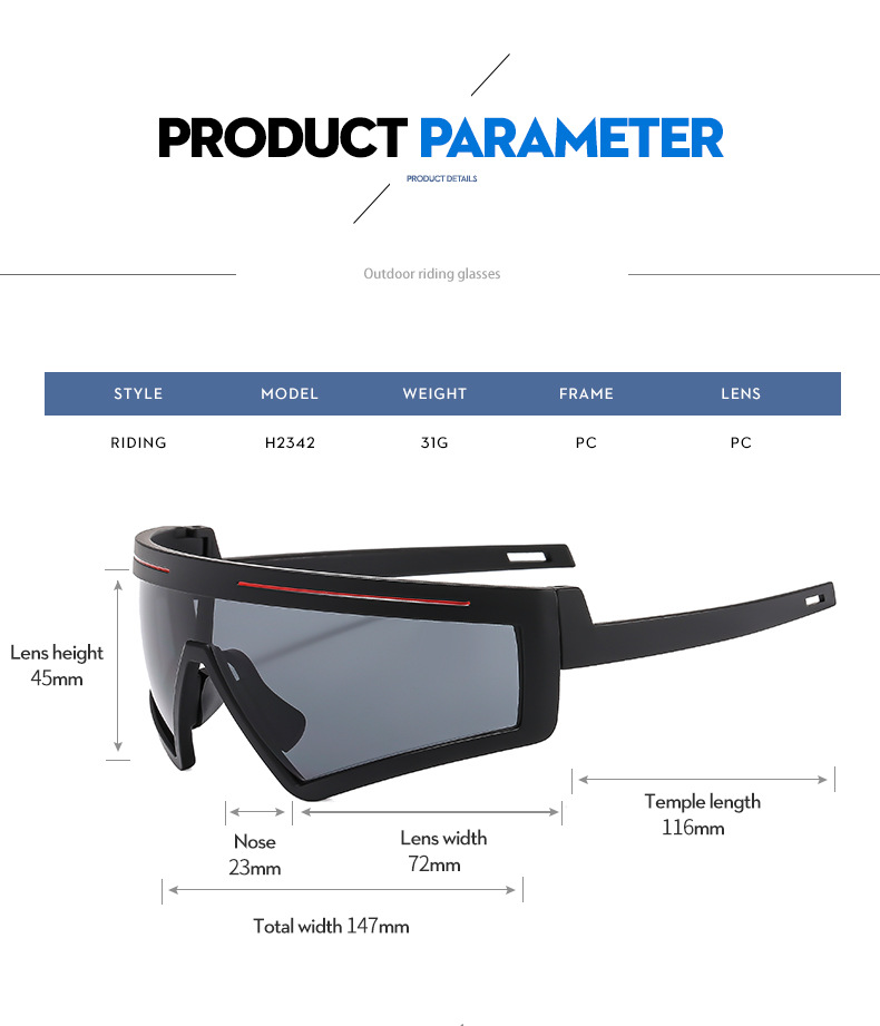 RUISEN'S نظارات شمسية رياضية مقاومة للرياح لركوب الدراجات في الهواء الطلق H2342