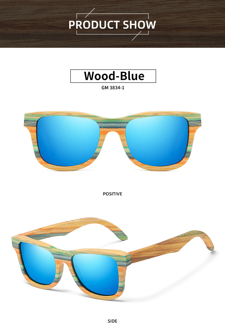 RUISENS'S modische, farbige, polarisierte Bambus-Sonnenbrille aus Holz, 3834