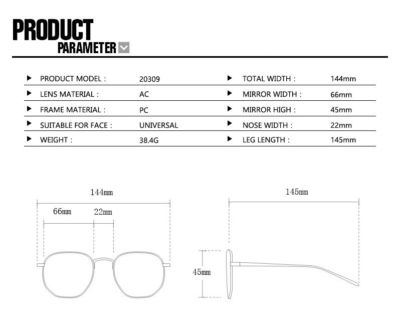 RUISEN'S Fashion Meteor Schößchen-Sonnenbrille mit quadratischem Rahmen 20309-09