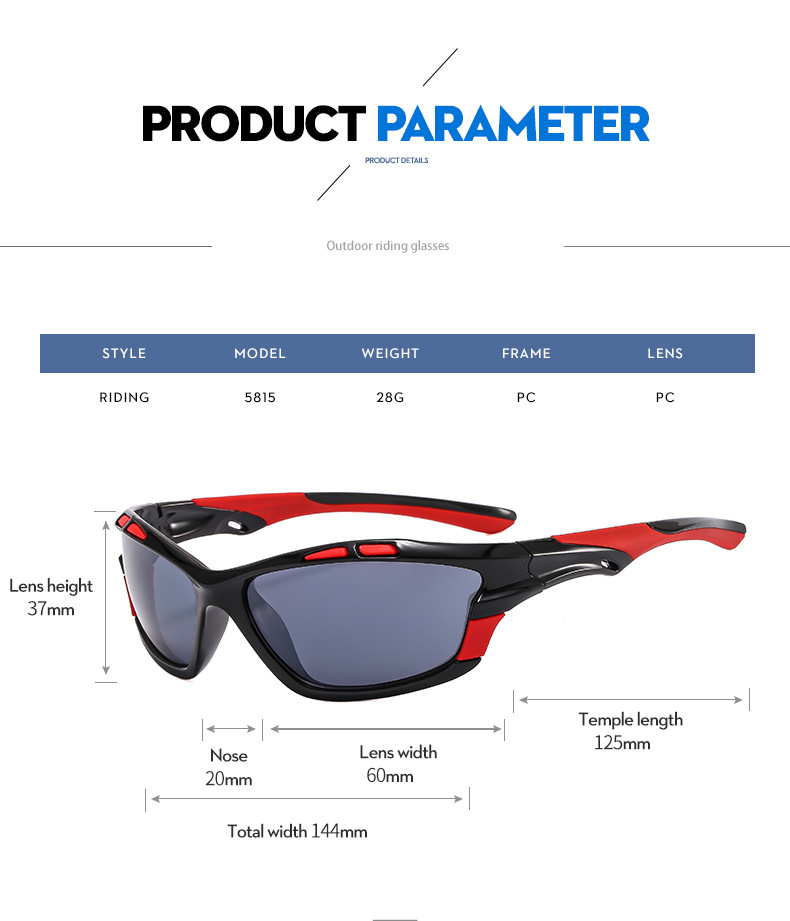 Gafas de sol de protección solar a prueba de viento para montar y correr deportivas de RUISEN BL5815