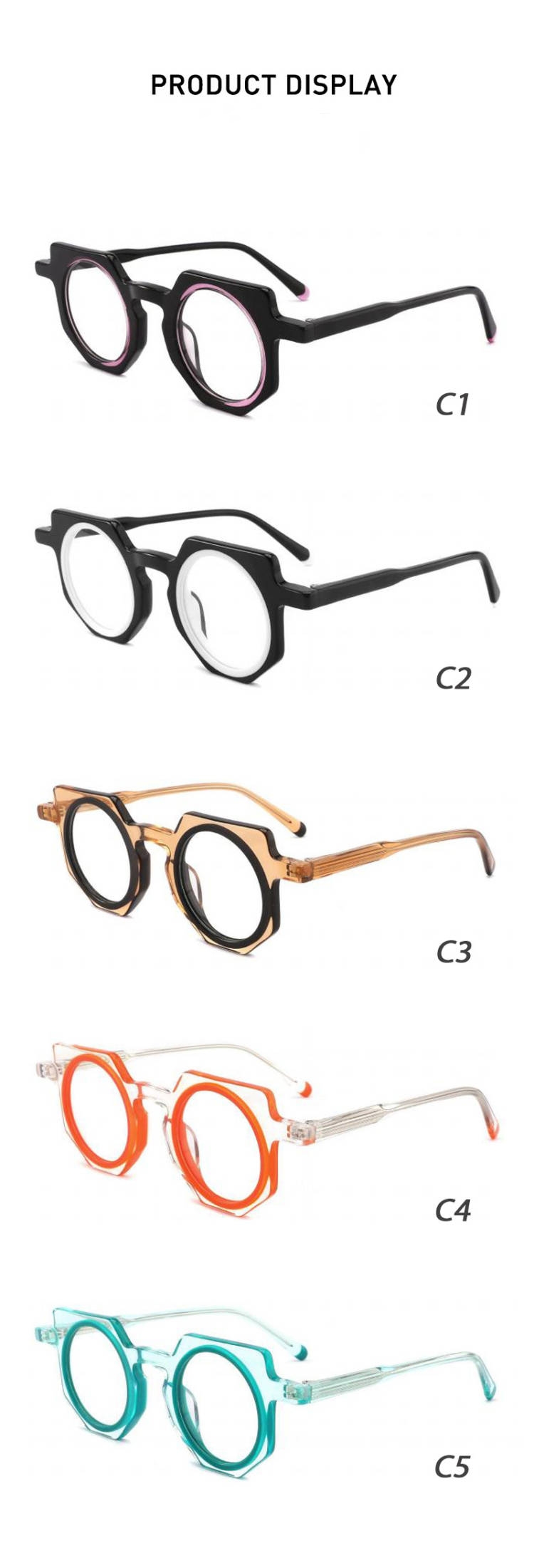 Lunettes à monture miroir optique en acétate tendance multilatérale RUISEN'S G2392