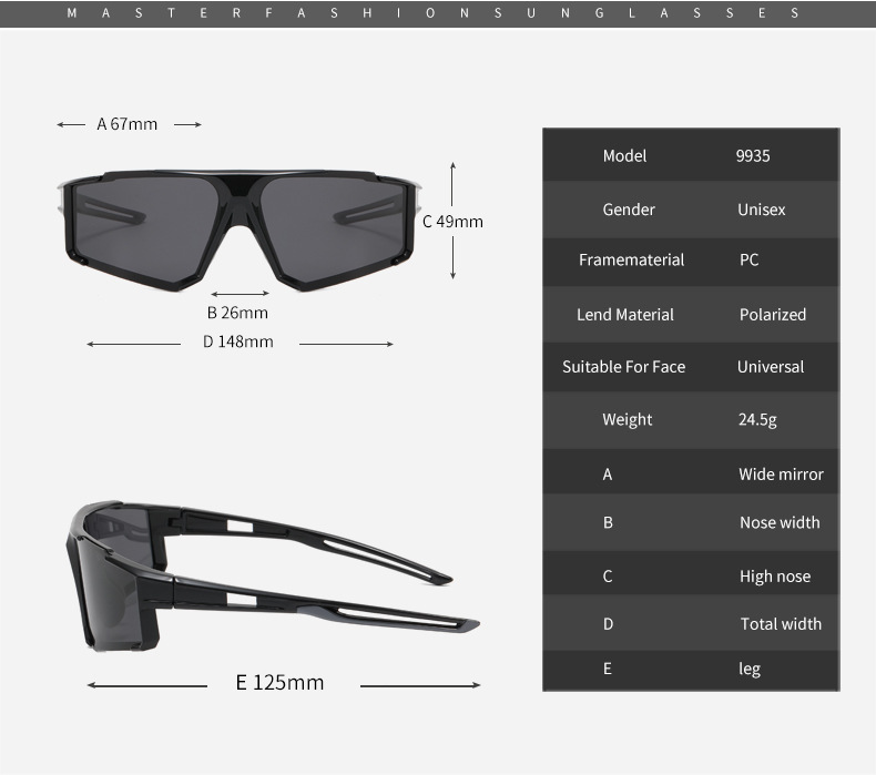 משקפי שמש TR90 עמידים בפני UV 9935 של RUISEN'S Sports Polarized לגברים ולנשים