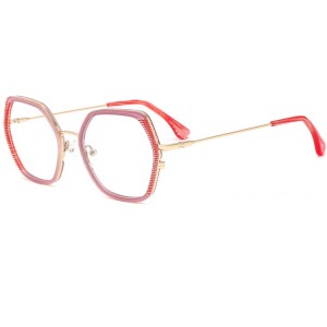 New Occidental Style Irregular Plate Metal Hybrid Optical Frame Net Red Plain Color Myopia Flat Mirror Glasses Frame QJ2078