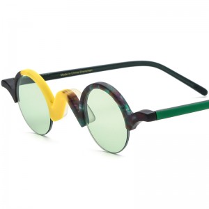 RUISEN’S Custom Colorblocked Frosted Half Rim Round Sunglasses 19281T