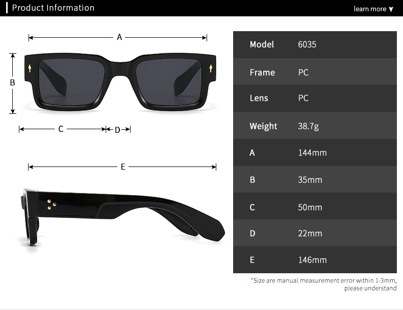 Gafas de sol protectoras UV400 con montura cuadrada clásica a la moda de RUISEN, tamaño 6035