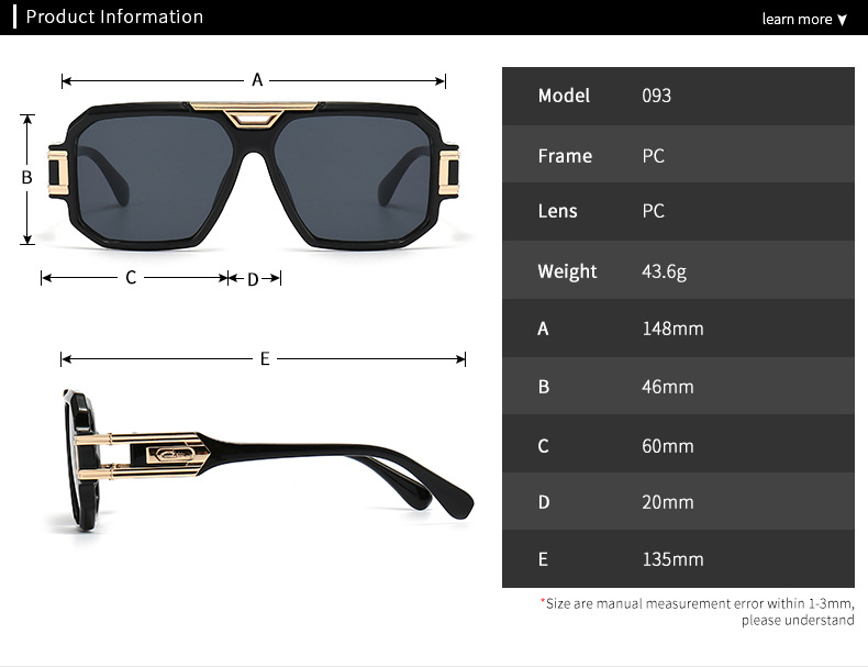 RUISEN'S Lunettes de soleil rétro à grande monture pour hommes 093-1