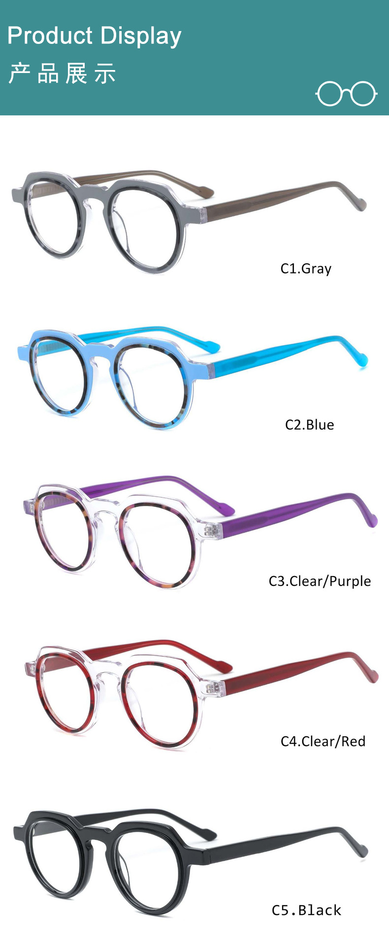 montatura per occhiali ottici moda in acetato poligonale X014-2