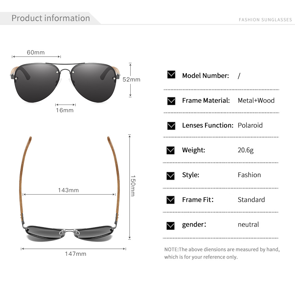 RUISEN'S ligneus Bamboo Polarized Sunglasses ad homines 5143-05