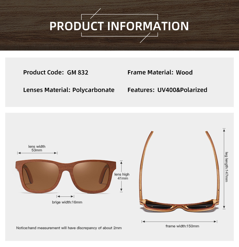 Gafas de sol de madera RUISEN'S para hombre y mujer 832