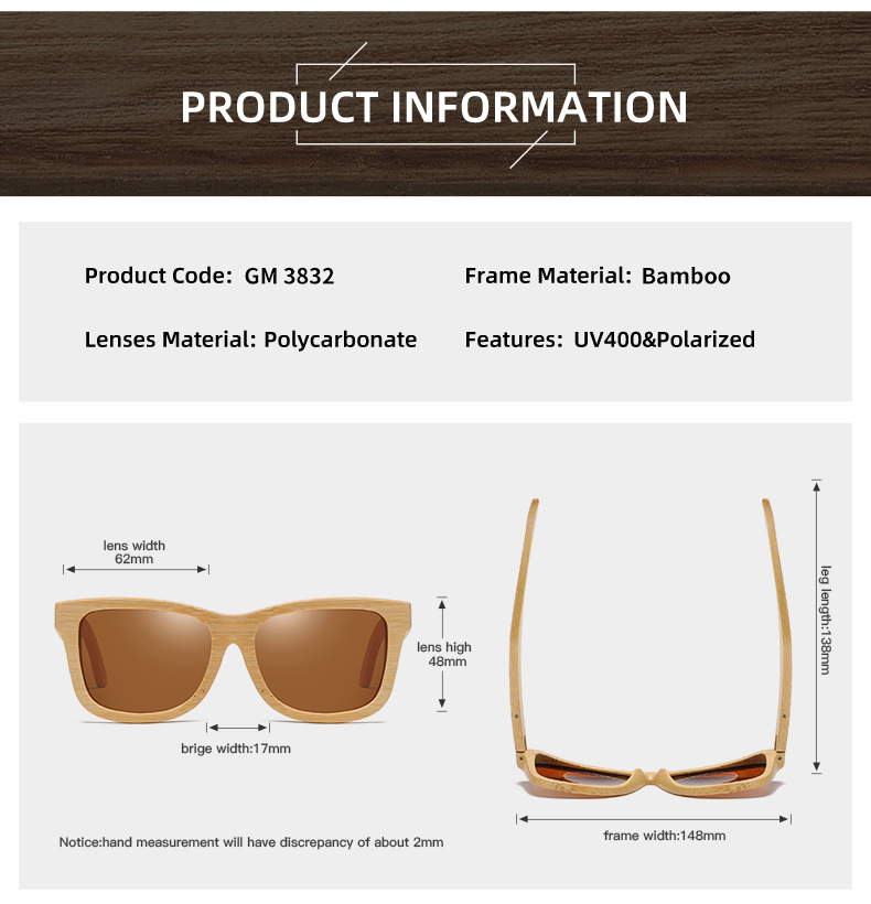 RUSEN'S Lunettes de soleil rétro en bois pour hommes et femmes 3832