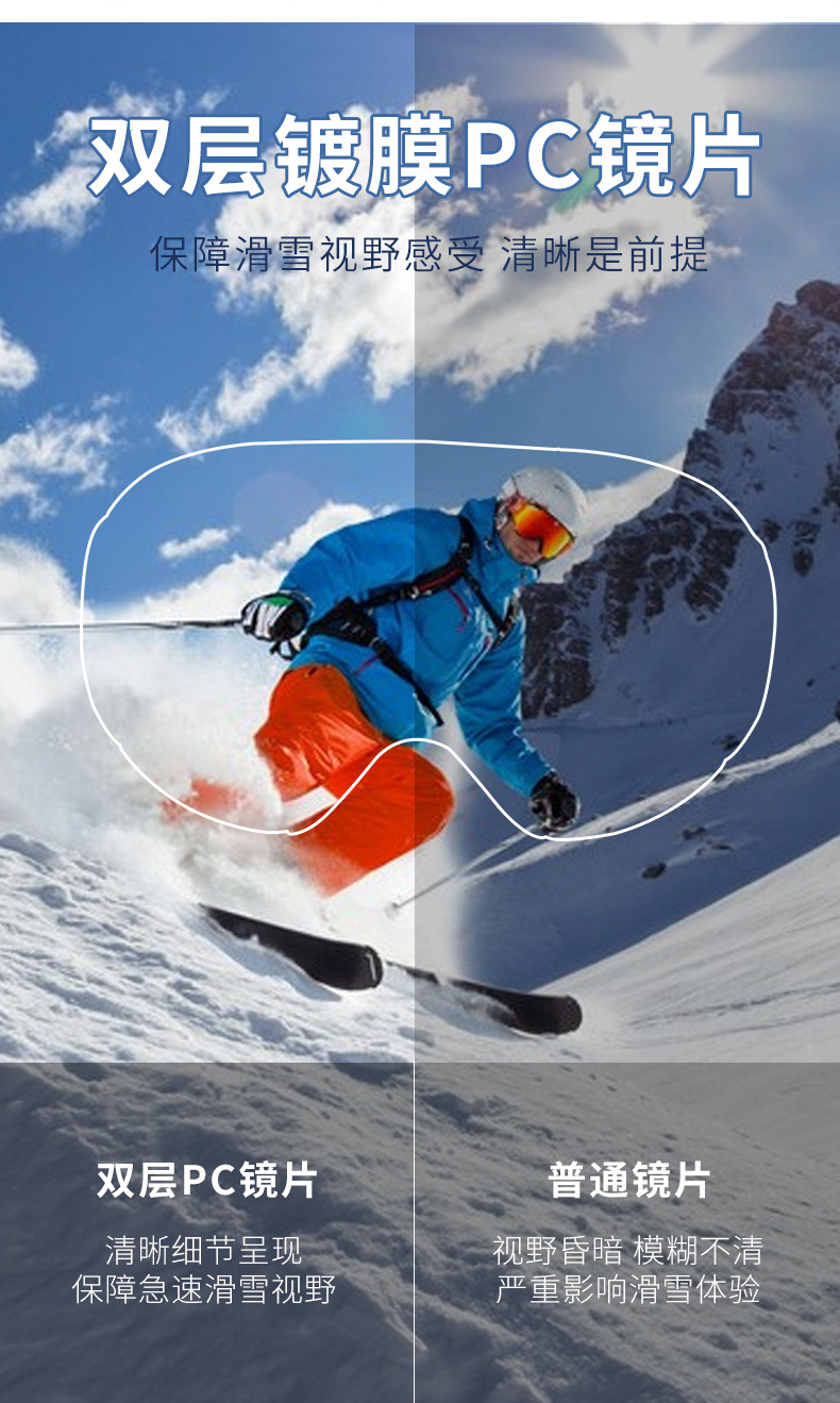 Gafas de esquí de doble capa a prueba de viento y niebla de nieve de RUISEN 7036