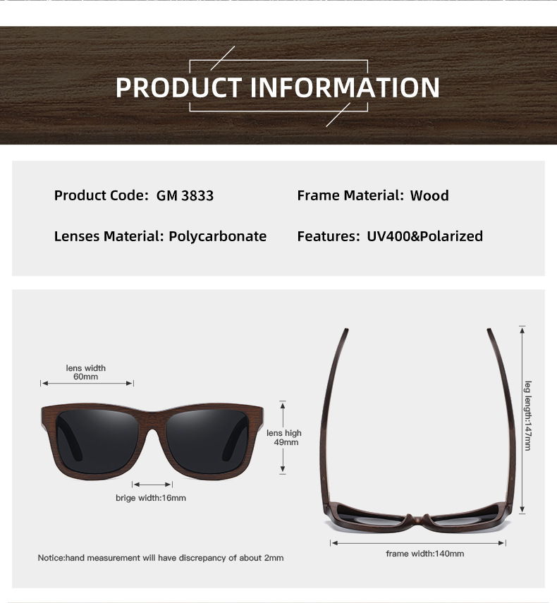 European and American high-quality wooden sunglasses size