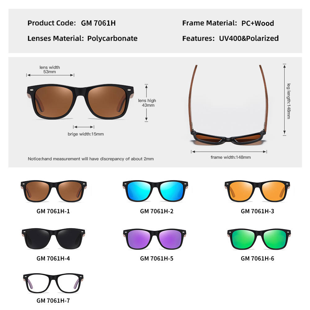 RUISEN'S Gafas de sol polarizadas de madera para PC para hombres y mujeres 7061