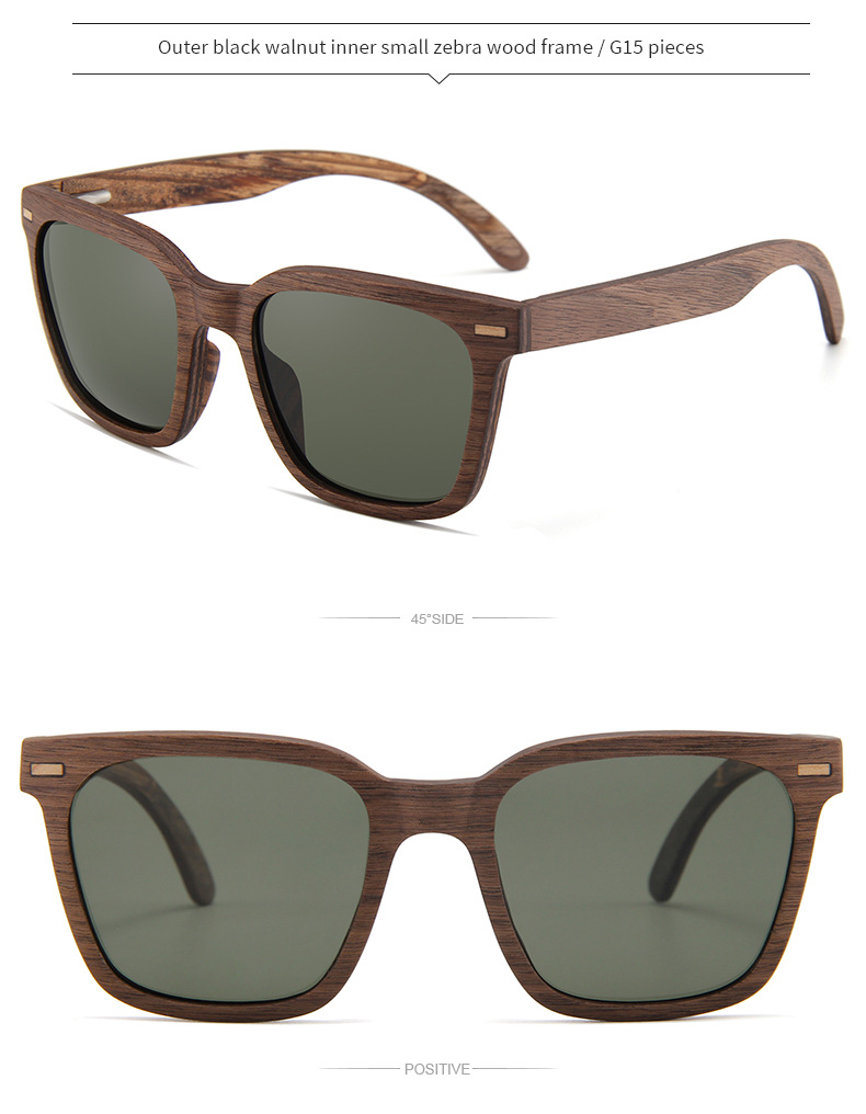 RUISEN'S Lunettes de soleil polarisées UV400 en bois de bambou pour hommes et femmes W3096