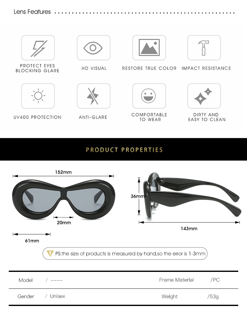 RUISEN'S  Fashion Retro Wide Edge Connected Body UV400 Eye Protection Sunglasses