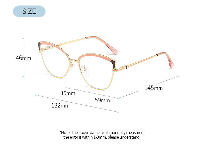 Popular Metal Optical Frame For Women Blue Light Blocking Eyewear Size Chart