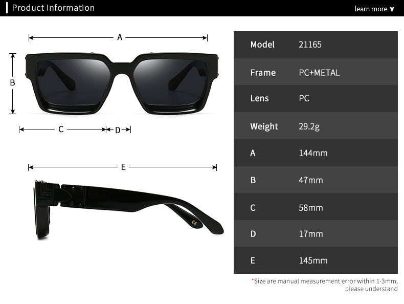 Tamaño al por mayor de las gafas de sol de la PC del cuadrado estrecho de la moda