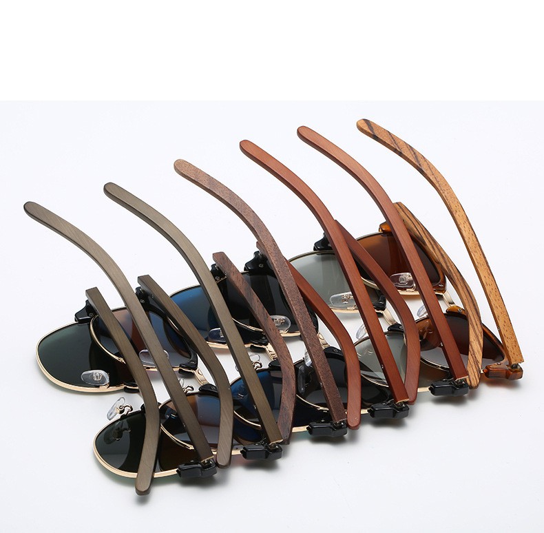 Hot selling classic round bamboo and wood sunglasses real sample detail -5