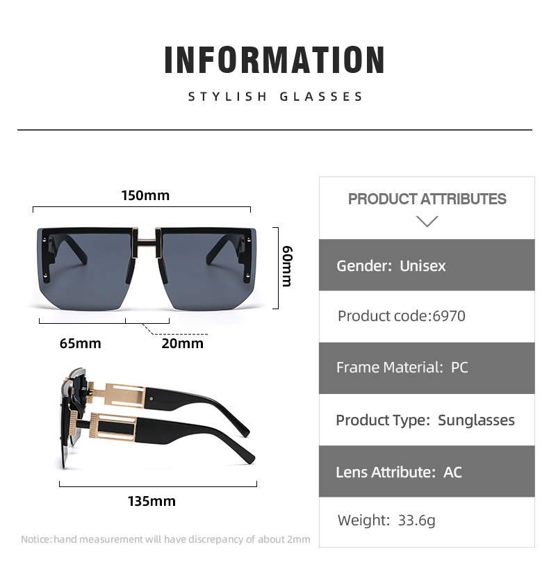 Солнцезащитные очки RUISEN'S Fashion Letter H Rimless Polygonal 6970-01