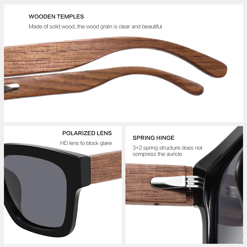 RUISEN'S Men's Retro Polarized Light Wooden Sunglasses 1535