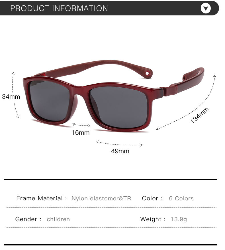 RUISEN'S Lunettes de soleil tendance pour enfants à monture carrée confortables et douces NP0807