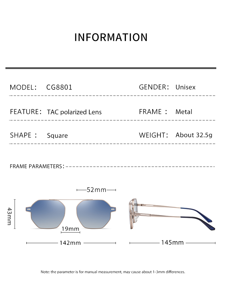 Occhiali da sole antiriflesso polarizzati in metallo con clip e luce blu