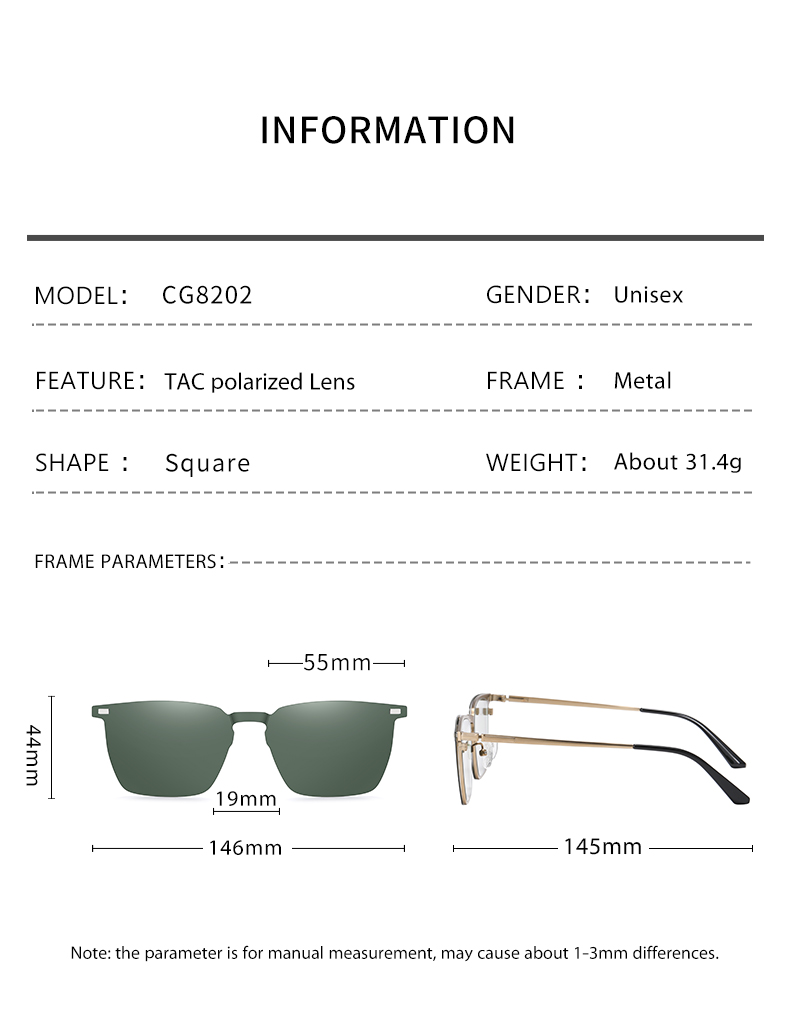 RUISENS'S High Quality Metal Clip-On Sunglasses CG8202