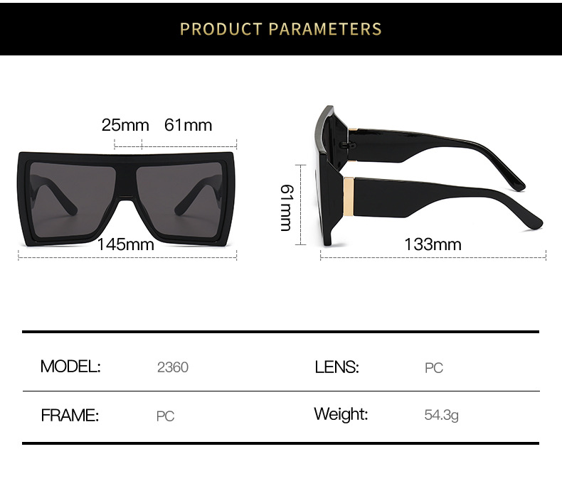 RUISEN'S neue quadratische einteilige Sonnenbrille für Herren, Größe 2360