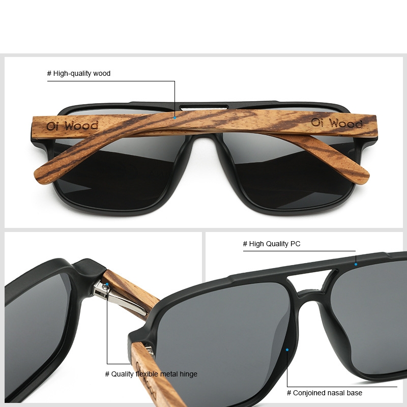 RUISEN'S Gafas de sol de madera con luz polarizada para hombres y mujeres 9005