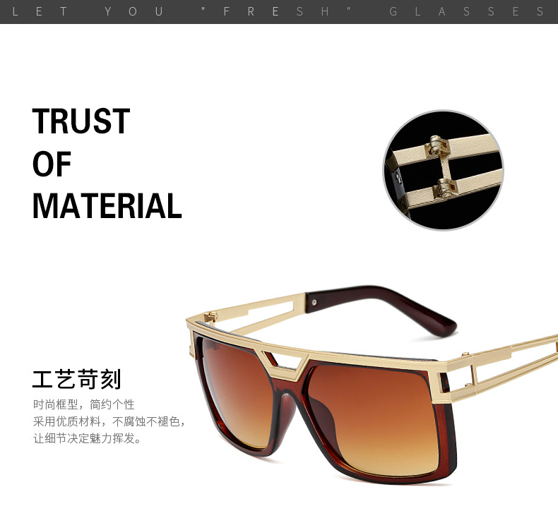 Men's one-piece trendy metal frame sunglasses-4