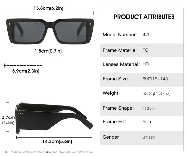 RUISEN'S Fashion Square Frame Street Photo Sunglasses 479-03