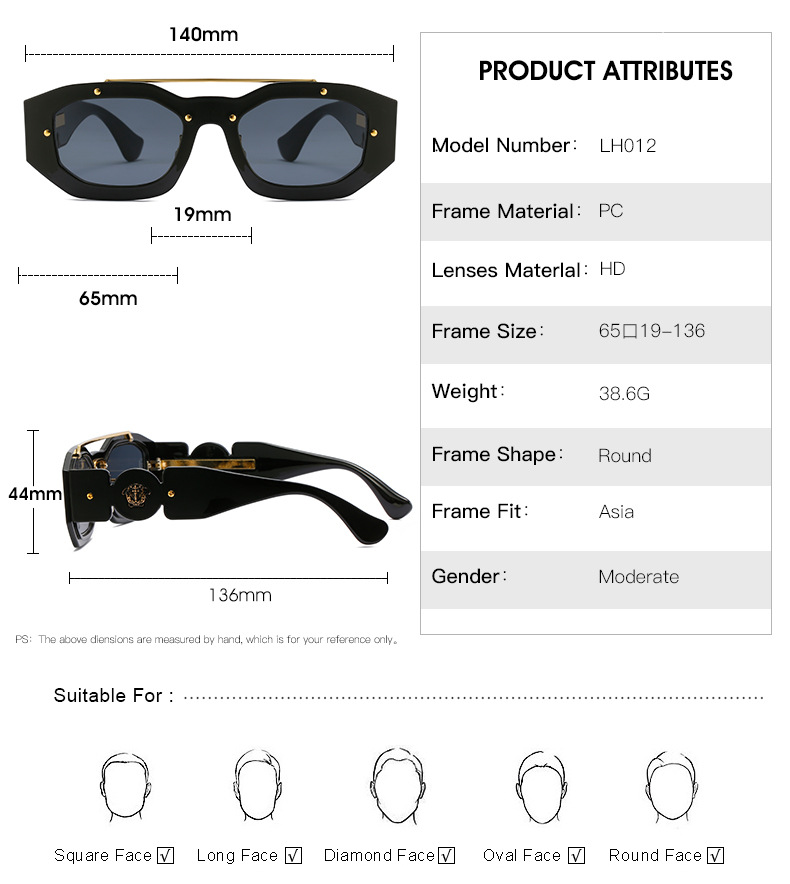 RUISEN'S Fashion Hip Hop Gafas de sol con montura cuadrada 012-03