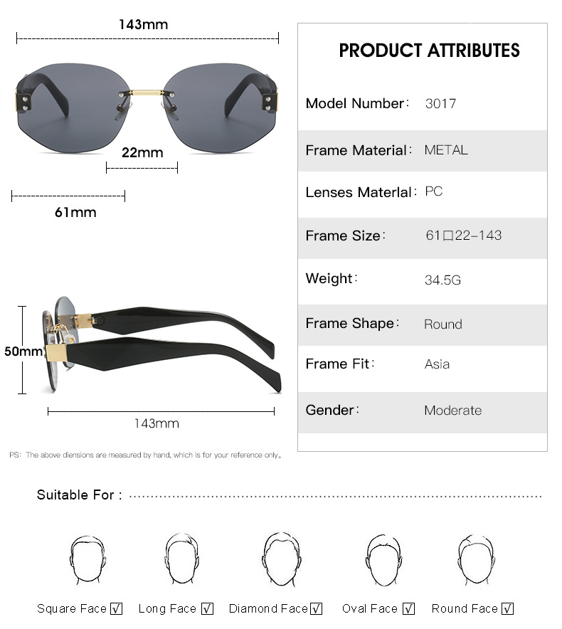 RUISEN'S Rimless Fashion Instagram Street Photo Sunglasses 3017-03