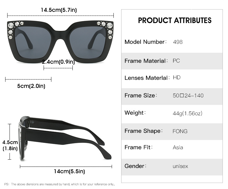 Lunettes de soleil à monture carrée et cloutées de diamants RUISEN'S 498-03