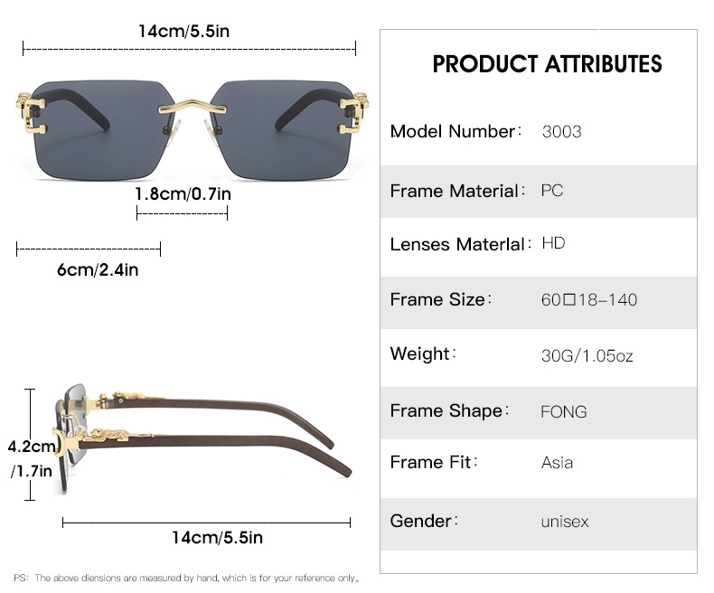 Gafas de sol de moda sin montura Cubic Cheetah de RUISEN 3003-03