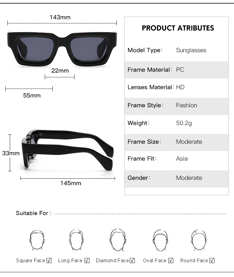 RUISEN Fashion Personality Box Men's Sunglasses