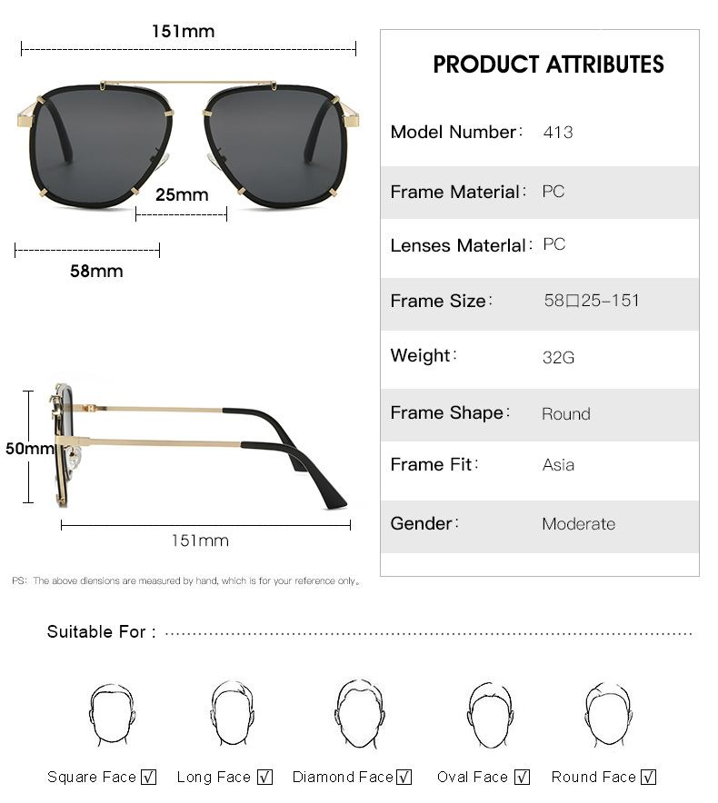 RUISEN'S Fashion Toad Frame Occhiali da sole da uomo Hundred M41303