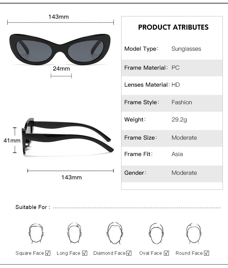 RUISEN’S Fashion Cat Eye Frame Personalised Women’s Sunglasses LJ9507-03