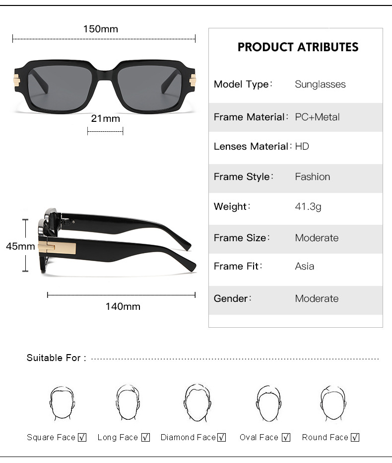 RUISEN'S modische literarische Retro-Sonnenbrille mit quadratischem Rahmen 9519-03