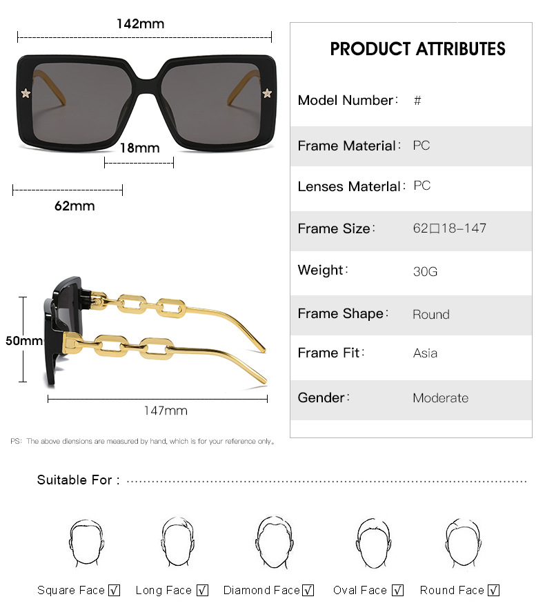 Óculos de sol de proteção para os olhos RUISEN'S Fashion retrô quadrado uv400